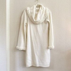 Eliza J Ivory Puff Ball Cowlneck Turtleneck Sweater Dress Size S